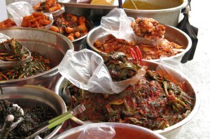 Kimchi bowls at the traditional market
